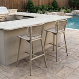 PURPLE LEAF Patio Counter Height Bar Stools Set of 2 Metal Bar Chairs with Back Wicker Woven Stools for Kitchen Island Pool Garden Outdoor Barstools