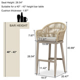PURPLE LEAF Outdoor Bar Stools Rattan Bar Stools Counter Stools with Back and Cushions  for Patio, Garden, Kitchen