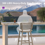 PURPLE LEAF Patio Counter Height Bar Stools Set of 2 Metal Bar Chairs with Back Wicker Woven Stools for Kitchen Island Pool Garden Outdoor Barstools
