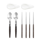 Wenge Wood Chopsticks, Laguiole Spoons & Ceramic Rests Set