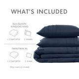 Grid Soft Washed Pinch Pleated Comforter Set, Navy