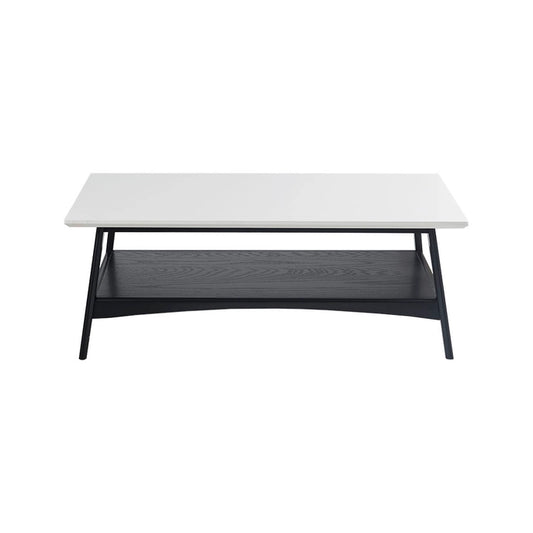 Mid-Century Rectangle Wood Coffee Table with Shelf, Black