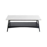 Mid-Century Rectangle Wood Coffee Table with Shelf, Black
