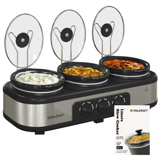 Royalcraft 3x1.5 Qt. Slow Cooker with 10 Inner Bags