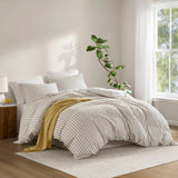 3 Piece Yarn-Dyed Stripes All-Seasons Duvet Set, Tan