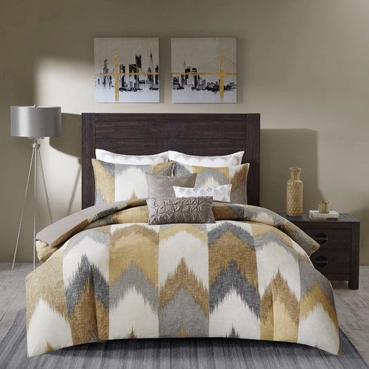 Ikat Chevron 3-Piece Comforter or Duvet Cover Set, Yellow