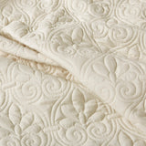 3 Piece Split Corner Pleated Quilted Bedspread, Cream
