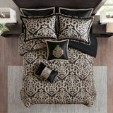 8pc Damask Medallion Textured Jacquard Comforter Set,Black