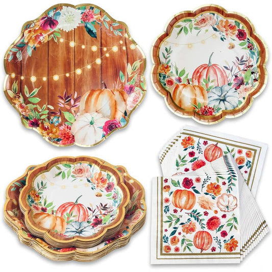 Fall Thanksgiving Tableware Set 62pc for 16 Guests