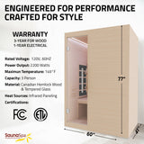 Full Spectrum 3-Person Infrared Indoor Sauna with Full Range Near, Mid, and Far Infrared Panels and WiFi Control