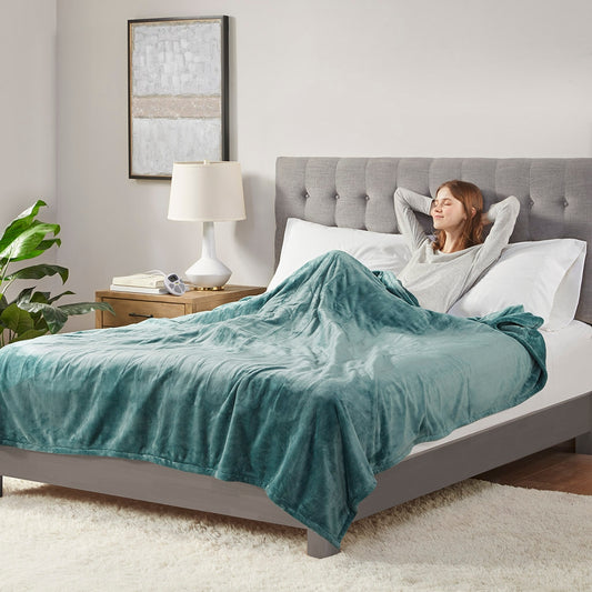 Heated Plush Electric Bedding Blanket, Teal Green