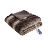 Heated 50x70" Faux Long Fur Electric Throw Blanket, Brown