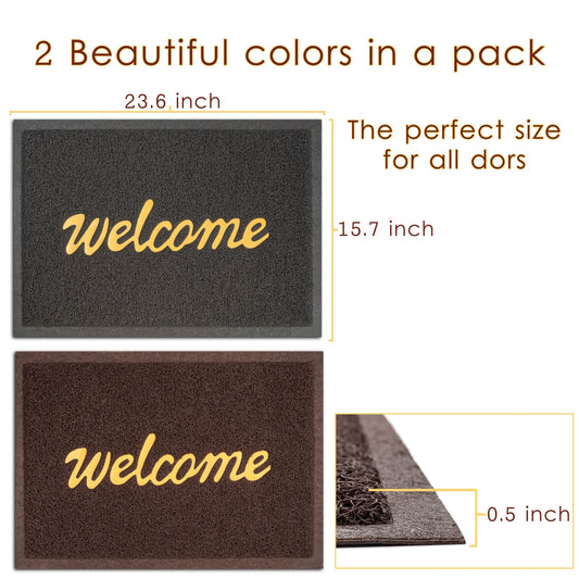 2-Piece Outdoor PVC Door Mat Set 23x16 Grey Brown