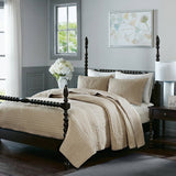 3 Piece Hand Quilted Cotton Quilt Set, Linen