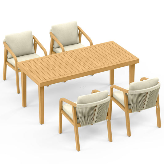 5-Piece Patio Dining Set, Acacia Wood Table and Chairs