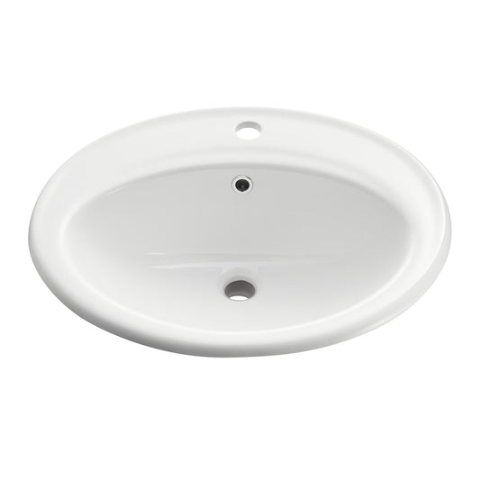 Luna Series 19 in. Ceramic Drop-in Oval Bathroom Sink Basin in White