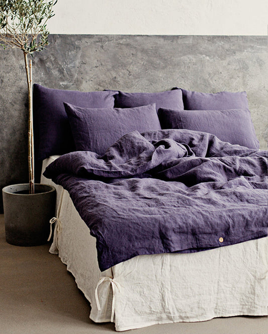 Linen bed skirt with ties in White