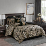 8pc Damask Medallion Textured Jacquard Comforter Set,Black