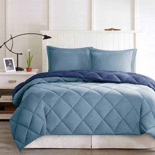3M Scotchgard 3-Piece Reversible Comforter Set, Navy Blue
