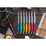 French Home Set of 8 Laguiole Steak Knives, Rainbow Colors