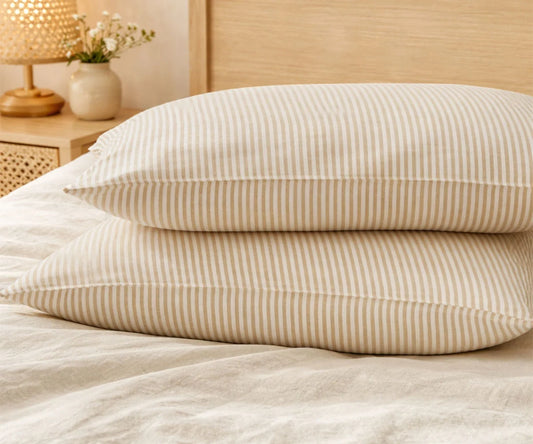 Beige Striped Pillow Cases