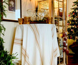 Beige Striped Round Tablecloth