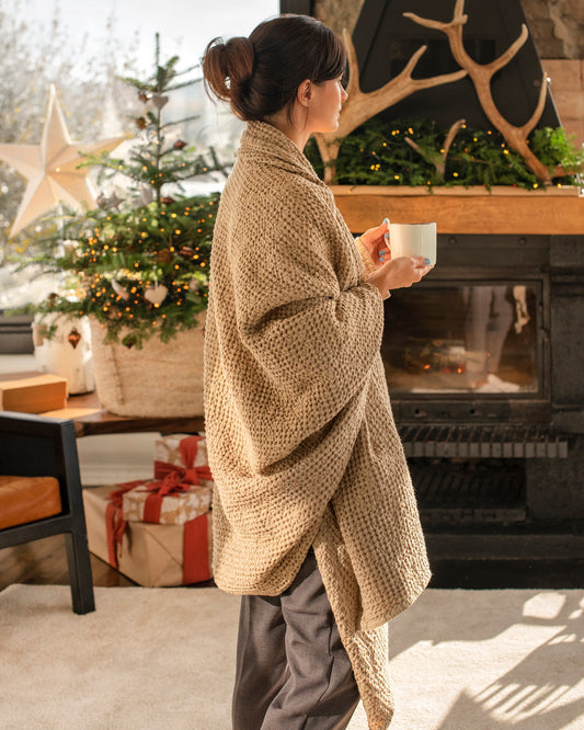 Beige waffle throw blanket