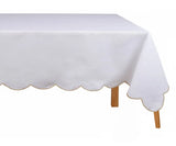 White Cotton Tablecloth - Beige Scalloped