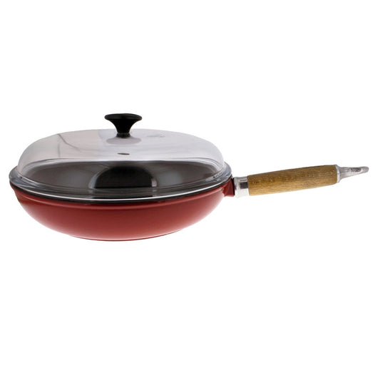 Chasseur Enameled Cast Iron Fry Pan with Wood Handle and Lid