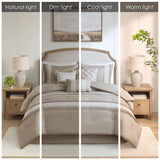 7 Piece Lace Trim Pintucked Farmhouse Comforter Set, Taupe