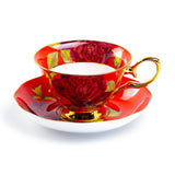 Gold Red Rose Bone China Tea Cup & Saucer 7oz