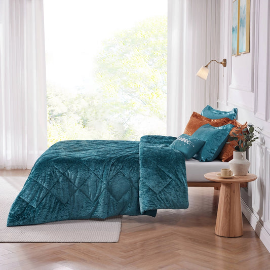 Crushed Velvet 4-Piece Comforter or Duvet Cover Set, Teal