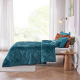 Crushed Velvet 4-Piece Comforter or Duvet Cover Set, Teal