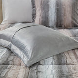 Long Faux Fur 4-Piece Comforter Set, Blush/Grey Stripe