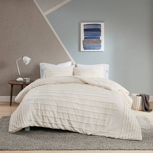 Wholesale Chenille Stripes 3PC Comforter/Duvet Cover/Coverlet, Ivory