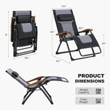 PURPLE LEAF Outdoor Reclining Chair Patio Zero Gravity Chaise Lounge Folding Chair with Quilted Cushion Adjustable Headrest for Lawn Camping Beach Pool
