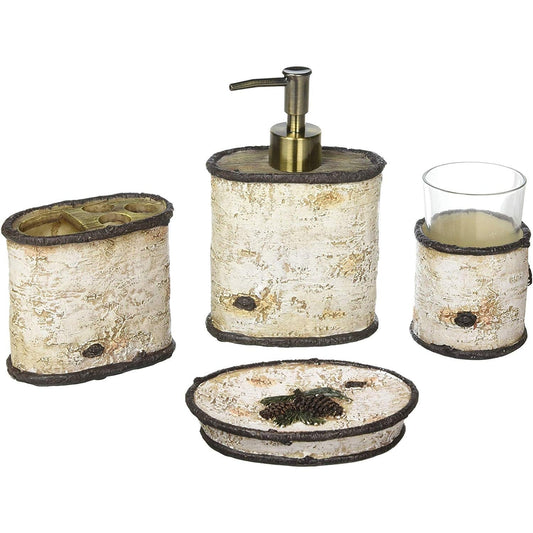 Birch Pinecone 4PC Bath Countertop Accessory Set, 4 MOQ