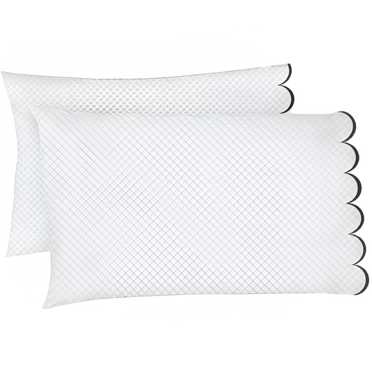 Allena 400TC Cotton Scallop Embroidery Sateen Microcheck Pillowcases (Set Of 2)