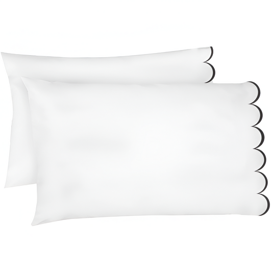 Allena 400TC Cotton Scallop Embroidery Sateen Solid Pillowcases (Set Of 2)