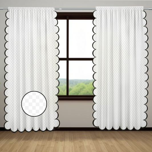 Allena Cotton Microcheck Scallop Embroidery Curtain (Set Of 2)