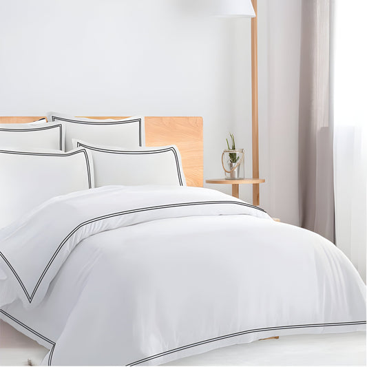 400TC Cotton Double Edge Embroidery Sateen Solid Duvet Cover Set