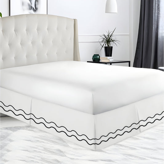 400TC Cotton Double Wavy Embroidered Tailored Bed Skirt