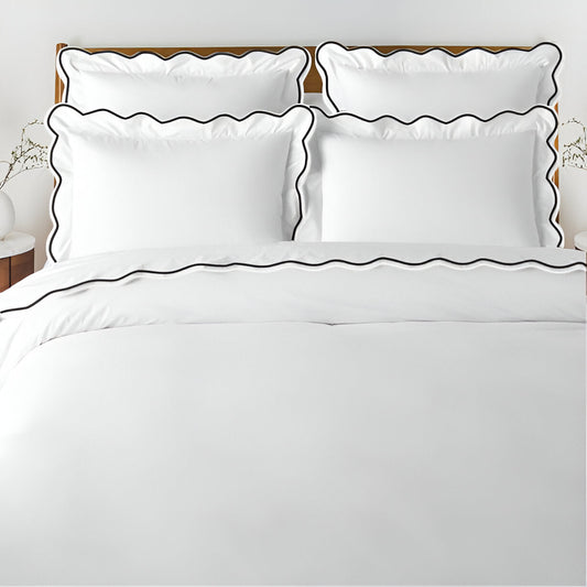 400TC Cotton Scallop Embroidery Sateen Solid Duvet Cover Set