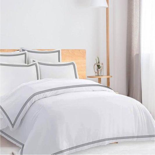 400TC Cotton Triple Edge Embroidery Sateen Solid Duvet Cover Set