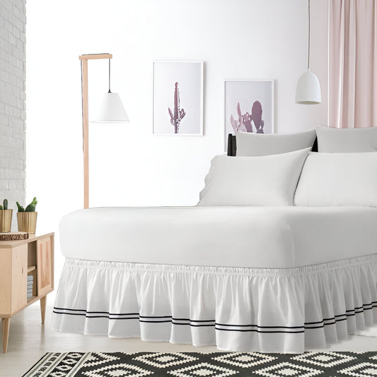400TC Sateen Solid Cotton Double Embroidered Wrap Around Bed Skirt