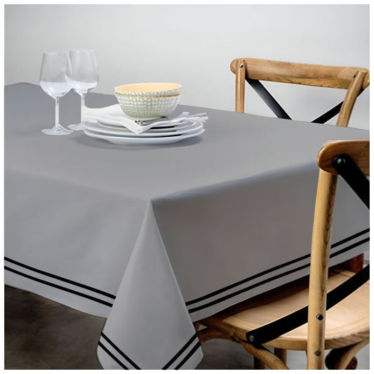 Double Embroidery Border Sateen Cotton Solid Table Cloth - Light Grey