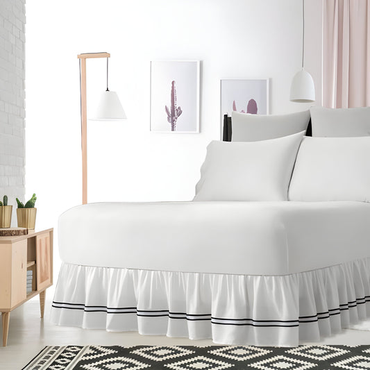 400TC Sateen Solid Cotton Double Embroidered Gathered Bed Skirt