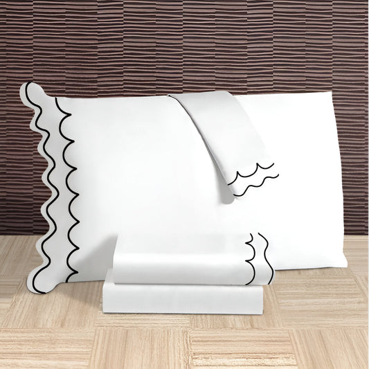 400TC Cotton Sateen Double Scallop Embroidery Pillowcases (Set Of 2)