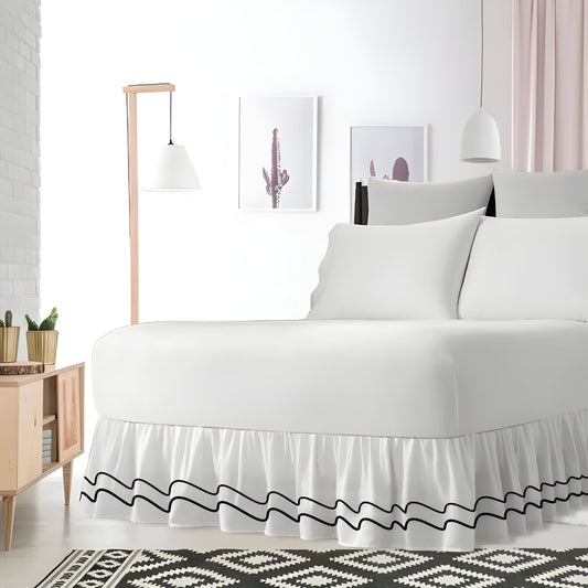 400TC Cotton Double Wavy Embroidered Gathered Bed Skirt