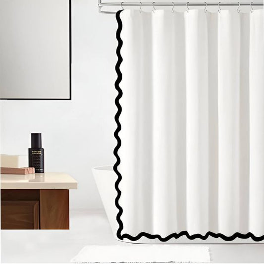 Scallop Thick Banded Cotton Shower Curtain